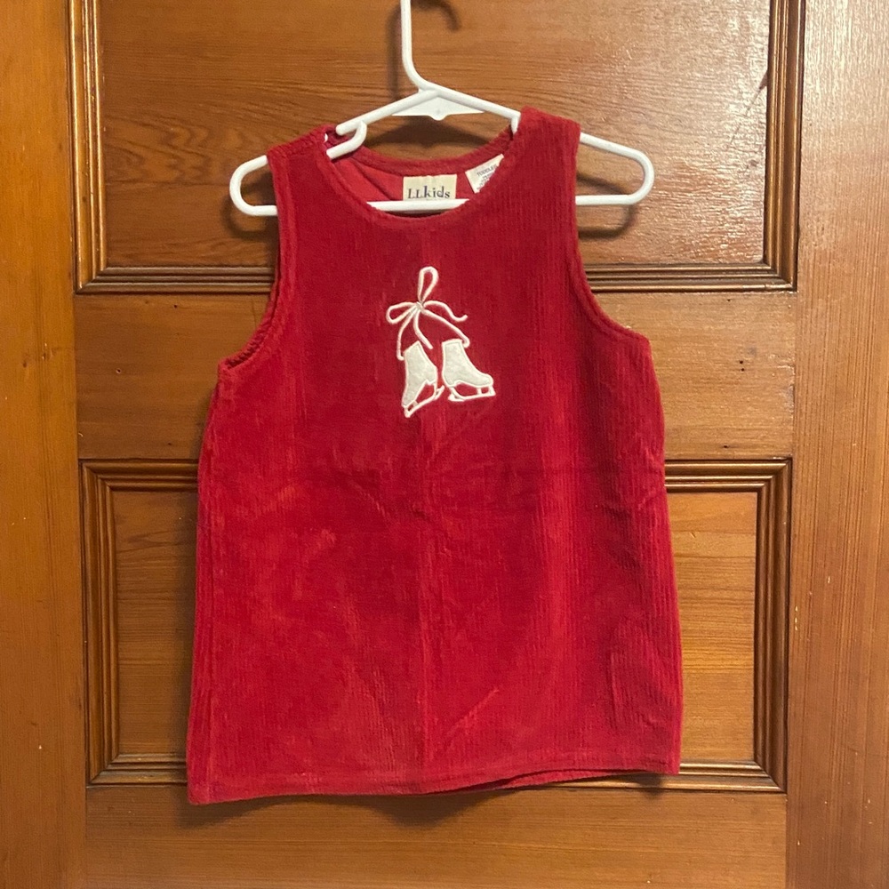 L.L. Bean Red Kids Dress with Skates Embroidery
